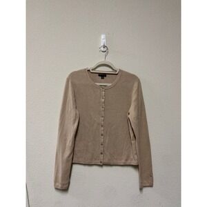 Tommy Hilfiger Womens XL Tan Beige Cotton Button Up Cardigan Sweater Pointelle